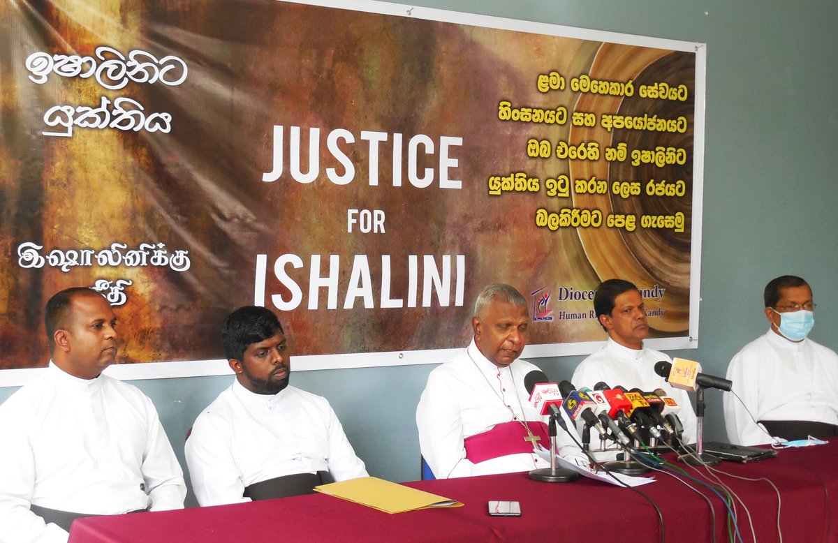 KandyHuman's tweet photo. “Justice for Ishalini” - The Bishop and Priests in the Catholic Diocese of Kandy, issued a statement to ensure that there is a fast and independent investigation into the death and possible abuse of Ishalini, with 07 demands on behalf of the tea plantation community. https://t.co/jYjf5unHBg
