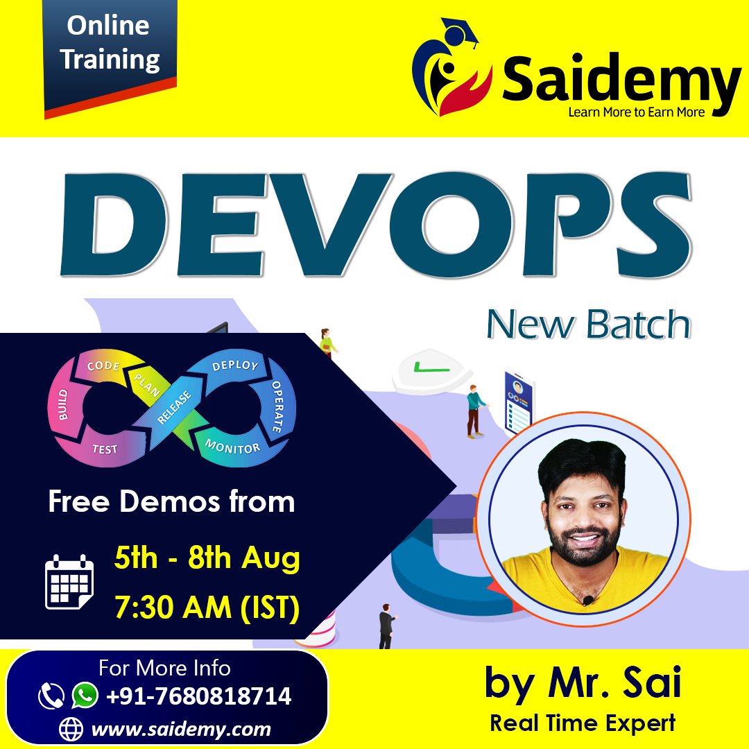 Saidemy3's tweet photo. New DevOps Morning Batch by Mr. Sai!!
Interested Candidates can Call / WhatsApp us on +91-7680818714 (Or) Mail us : onlinesaidemy@gmail.com for more details regarding the course.
#DevOps #awsdevops #awscloud #DevopsOnlineTraining #ITCourses #saidemy #devopstraining https://t.co/HogQJIuCZW