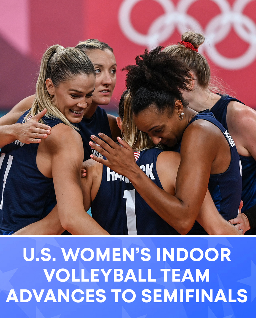 NBCOlympics's tweet photo. The women's @usavolleyball team is headed to the semifinals! #TokyoOlympics https://t.co/87bJkJ17ov