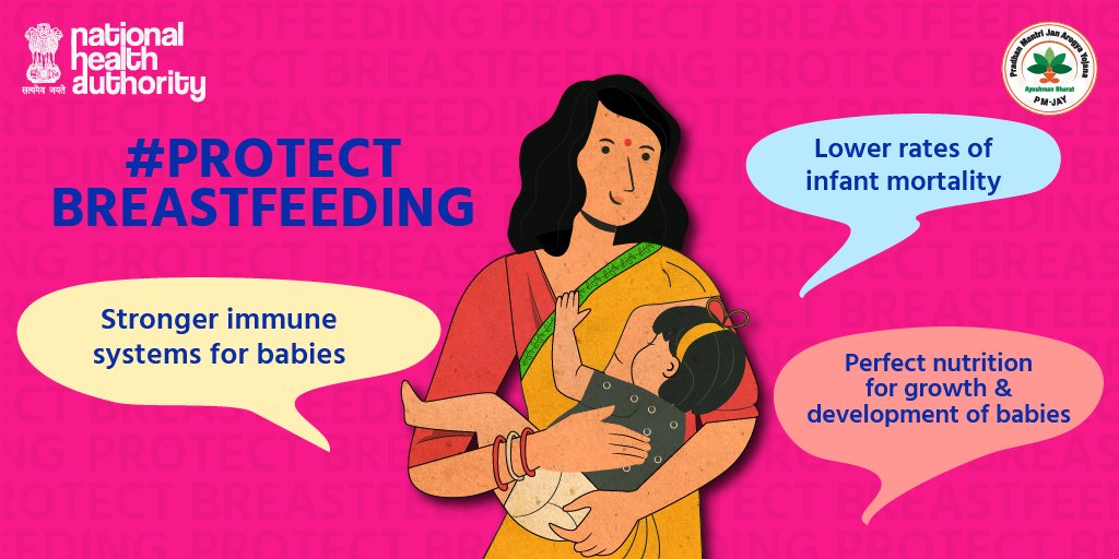 AyushmanNHA's tweet photo. It’s #WorldBreastfeedingWeek. 

During #COVID19, we at #NHA, encourage you to support mothers to #breastfeed. 
#ProtectBreastfeeding #AyushmanBharat #PMJAY #HealthForAll https://t.co/BGlGwxlER8