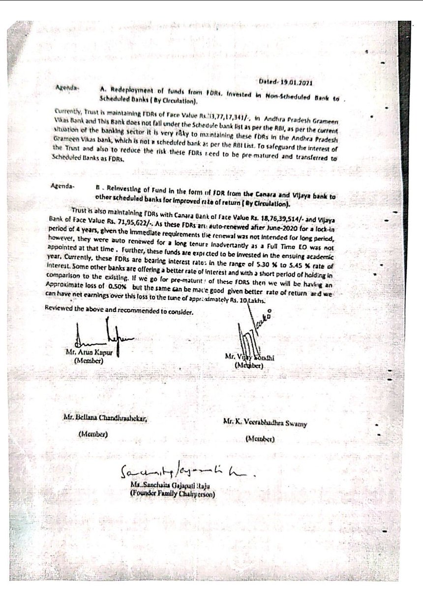 ram_pathivada's tweet photo. #saveMansas
#saveMVGR
#IDFCFirstBank
Are they still doing biddy of old chairman?  Or is it pays off time for the deposit old chairman gave to @IDFCFIRSTBank mistaking facts in trust board minutes. https://t.co/TBRCxN3lNW