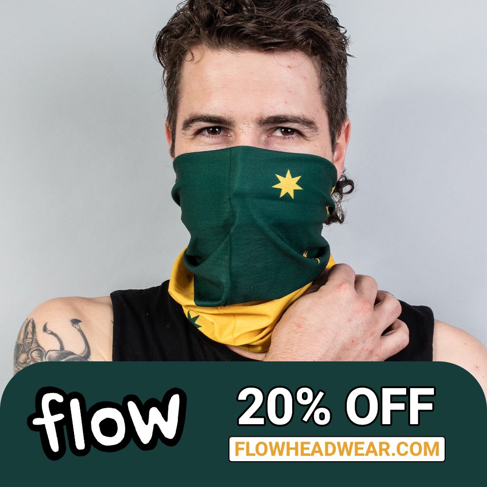 The Aussies are on fire! 🔥 🔥 
Show your support with the “Straya Day” neck gaiter, now available at flowheadwear.com

A seamless, multifunctional tubular bandana. Our products are designed to easily transform into 12 different functions in seconds.

#Tokyo2020 #Olympics