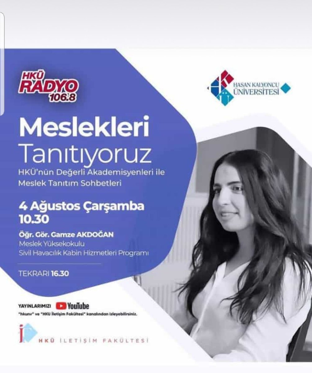 HKU Radyo da bu gun meslekleri tanıtıyoruz programında MYO da yeni açılan bölümümüz Sivil Havacılık Kabin Hizmetleri hakkinda bilgi alabilirsiniz.