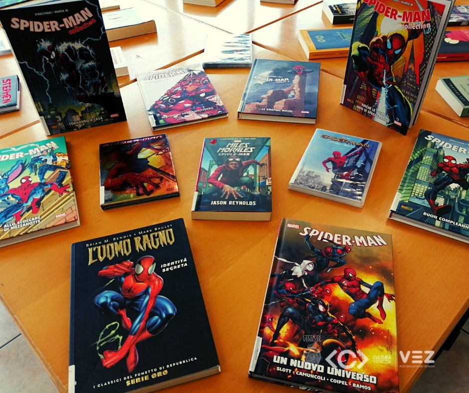 cultve's tweet photo. #QUIBissuola È la #SpidermanWeek!🕷
Conosci tutto di questo fantastico personaggio? 
No?!? Vieni in Biblioteca di Carpenedo Bissuola a fare scorta di fumetti! https://t.co/EuzeJrC2A2 https://t.co/W9EKRZYua6