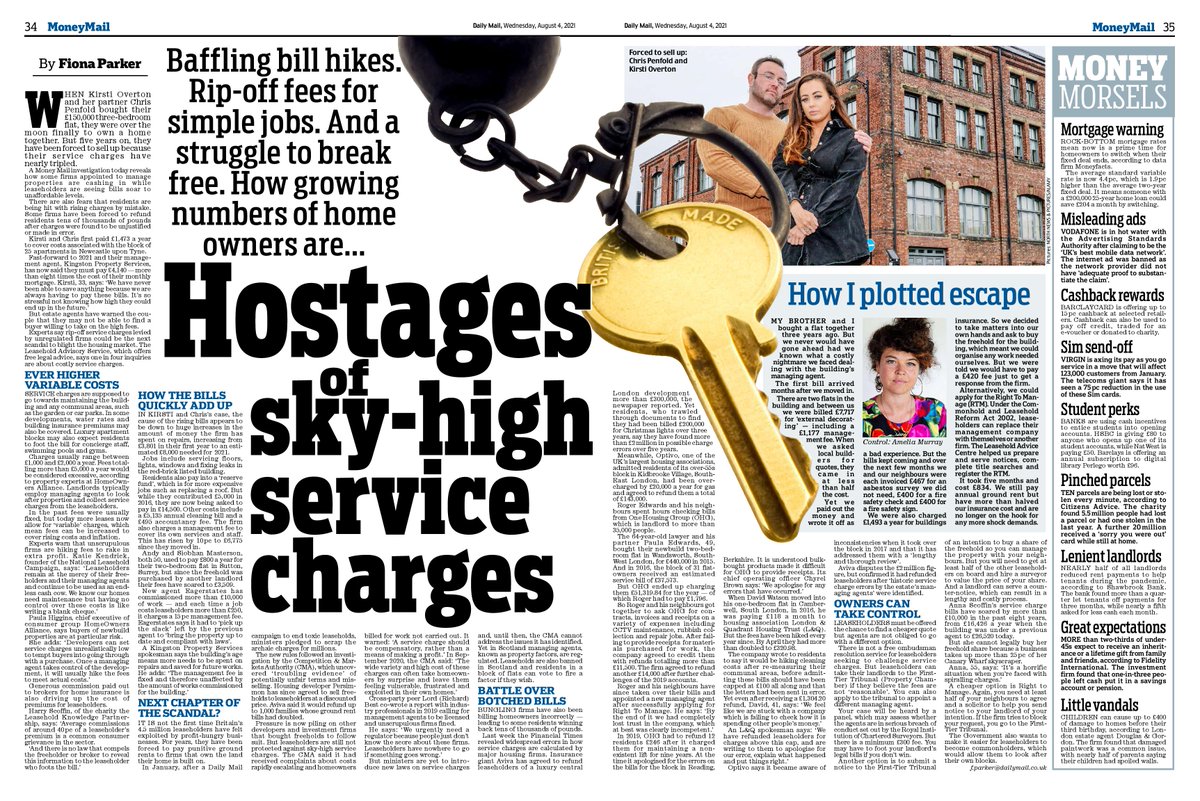 My investigation into the sky-high service charges which are financially crippling some leaseholders. Get in touch with all your service charge nightmares through f.parker@dailymail.co.uk <a href="/LKPleasehold/">Leasehold Knowledge</a> <a href="/NLC_2019/">NLC - KATIE KENDRICK OBE - LEASEHOLD CAMPAIGNER</a> <a href="/HomeOwnersAll/">HomeOwners Alliance</a>