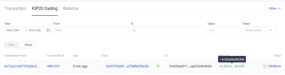💎The team withdrew 10/1💰 from the airdrop treasury to support the Chinese community as the first activity fund until the airdrop treasury was exhausted.
The Chinese community receives the OKMoon🚀 address publicity: 0x400Da511b781881711BDcE47EC9ECa03cB544bbB