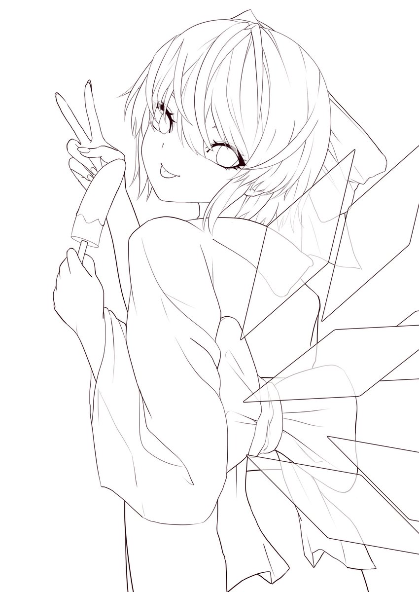 浴衣チルノ(線画) 