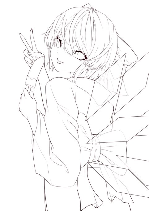 浴衣チルノ(線画) 