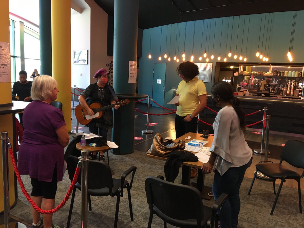 ShermanTheatre5's tweet photo. We’re so delighted to be recording a unique new song, composed and performed in partnership with the One World Choir @OasisCDF in the Main House @ShermanTheatre #theatreofsanctuary #WeCannotWalkAlone https://t.co/AnyOCmj7XJ