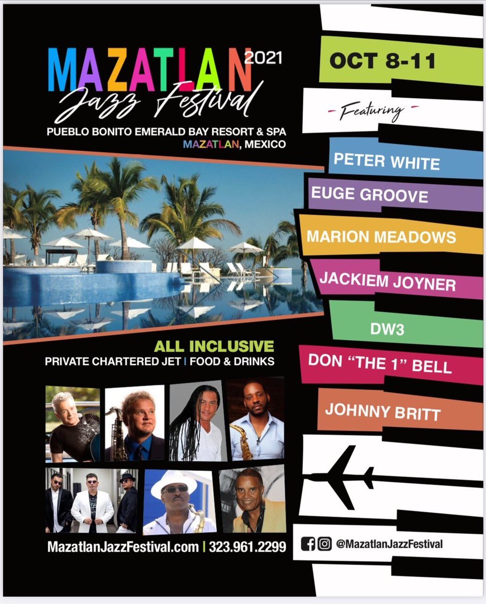 SJCalendar's tweet photo. Your perfect getaway is almost here...🏖🎶☀️

Join us Oct. 8-11 for the most sophisticated #jazz experience of the year!  Come enjoy great music from your favorite artists, and live your best life in #luxury at the "Top Resort in Mazatlan"! @MazatlanJazz

Get your tickets! 🏃🏽��♂️ https://t.co/4OnECBt6UK
