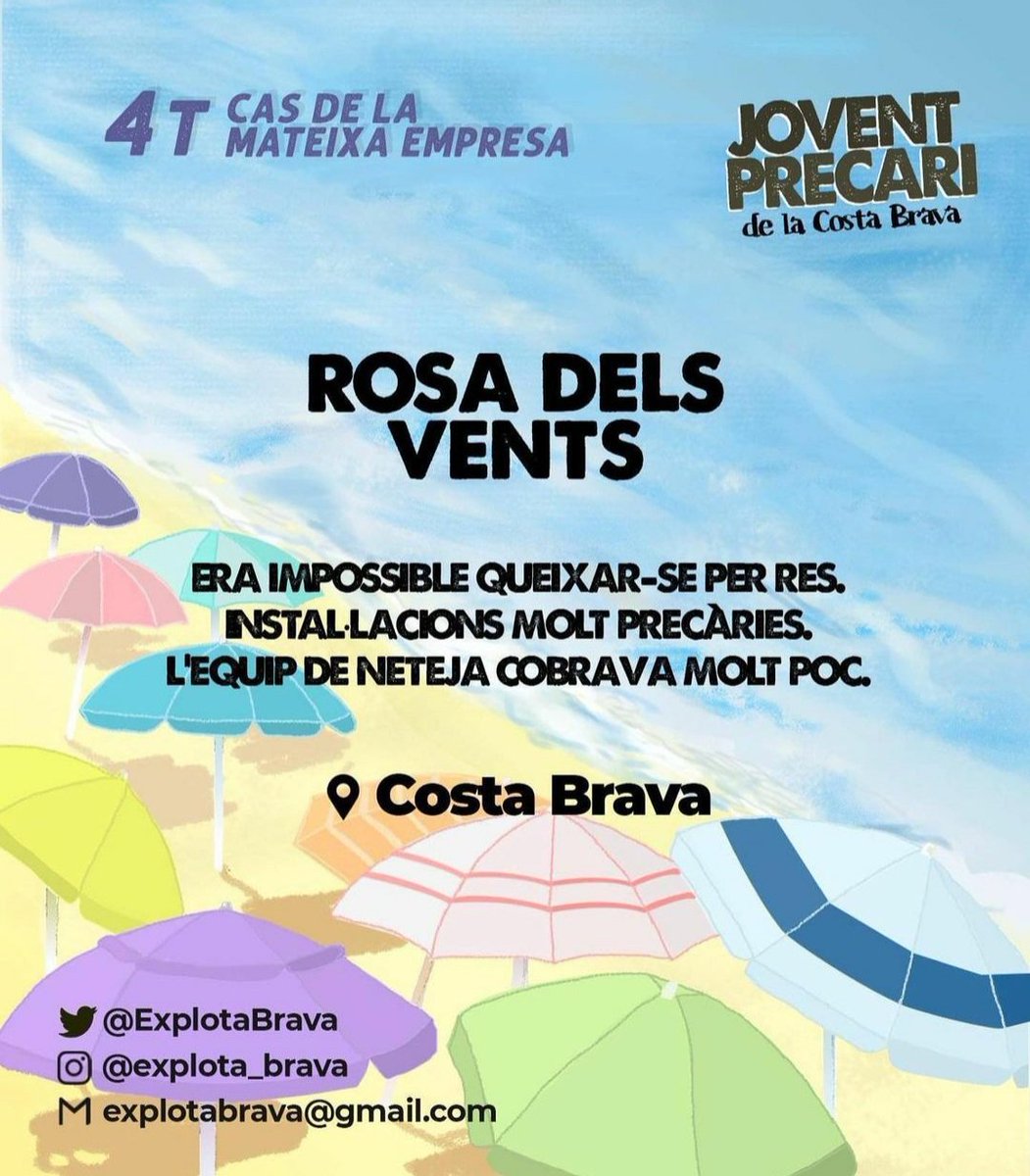 ✴ Rosa dels Vents explotadors! Hores extres sense pagar, sou miserable, assetjament sexual, cap dia de descans... 

✊🏼 Jove, contra l'explotació laboral: sindica't i lluita!
