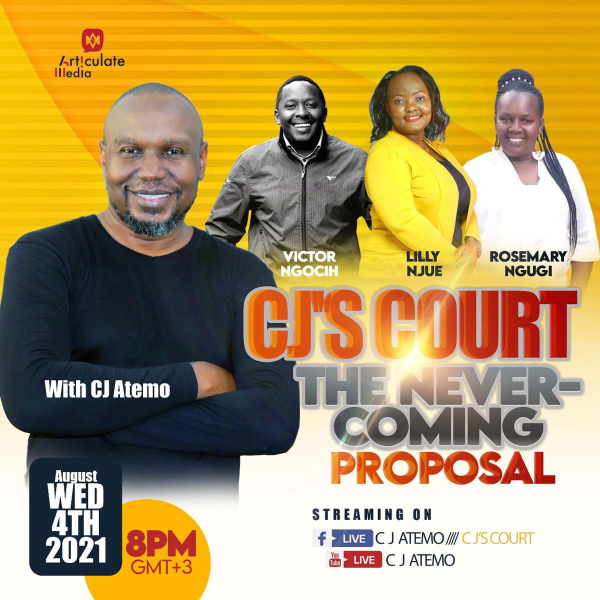 Cjscourt1's tweet photo. For how long should you dating last before a proposal is made or marriage? 5ys?2yrs?10yrs?
Well, tonight at 8:00pm we will be talking about THE NEVER COMING PROPOSAL on the C J.Atemo youtube channel
#relationshipgoals
#TheSage
#CJsCourt
#cjscourt
#articulatemedia https://t.co/A229DOwwDY