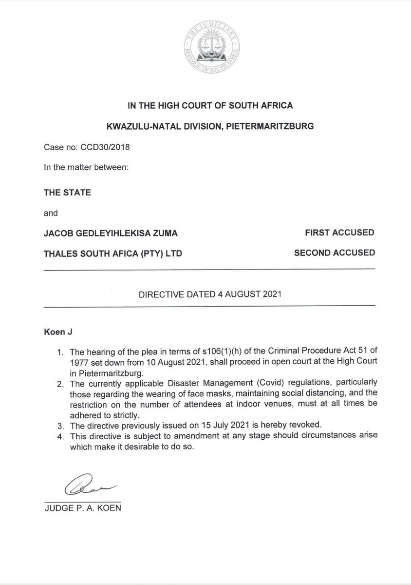 JGZ_Foundation's tweet photo. BREAKING NEWS
Victory to the Constitution.
Thank you to the Legal Team.
10 August in Pietermaritzburg will be OPEN Court as per the submission of our capable legal team.
Now Mr Downer, will be processed properly, Adv Mpofu SC can't wait.
#WenzenuZuma https://t.co/3dHCUxs0gB