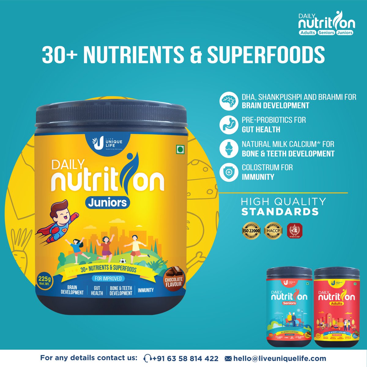 LiveUniqueLife's tweet photo. To fill in the gap in the diet, Live Unique Life presents Daily Nutrition – Juniors. A multi-sourced, high-quality protein with a delicious taste of chocolate. 

To know more click: https://t.co/C33QsTi5o6

#LiveUniqueLife #dailynutrition #lifestyle #wellness #superfoodnutrition https://t.co/O7d2nC4lGk