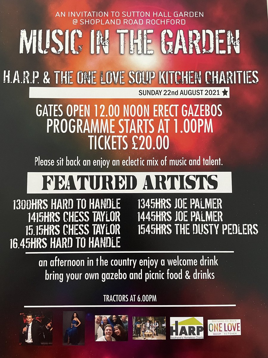 DustyPeddlers's tweet photo. We are supporting @harpsouthend &amp; @OneLoveSoupK on the 22nd August at Sutton Hall. Tickets available: Agh477799@aol.com or 01702 477799 https://t.co/pkD3yBSkMA