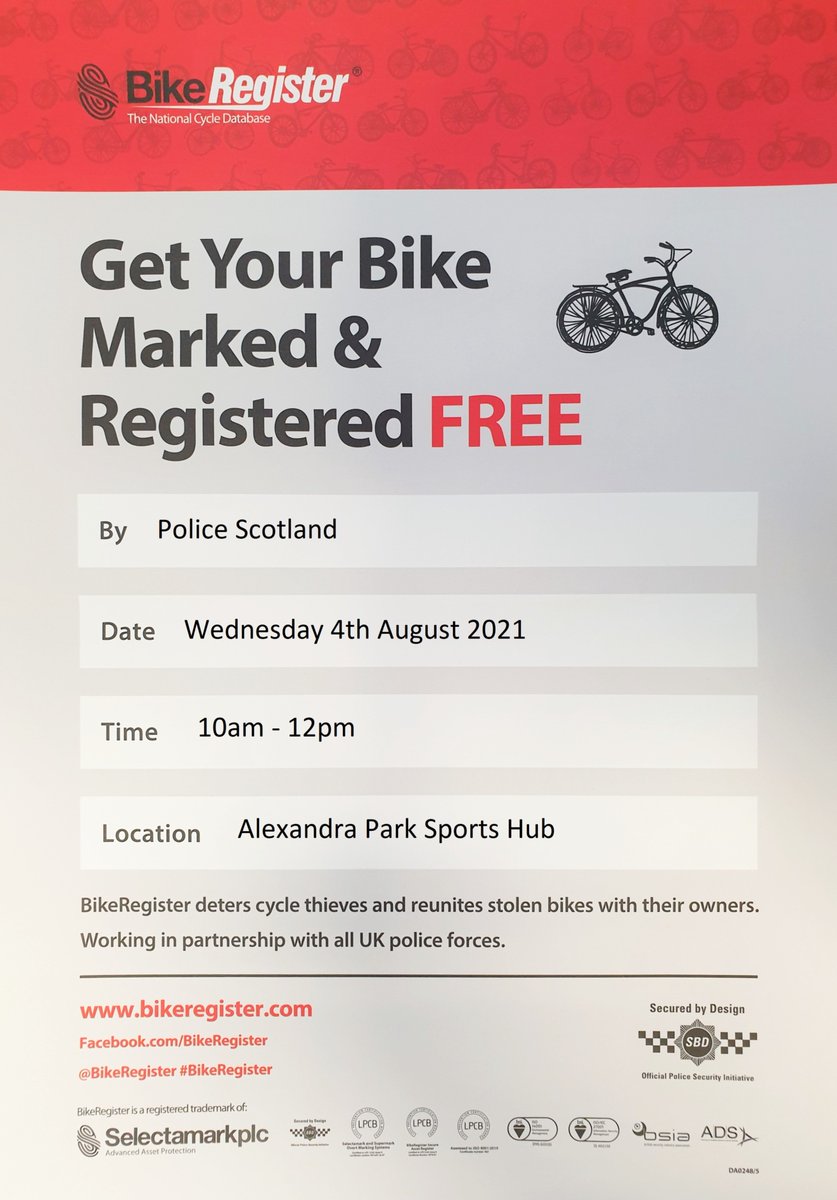 GlasgowEPolice's tweet photo. Yesterday's bike marking event with @GlasgowEPolice was a great success! 

Don't worry as they are back today &amp; tomorrow at Milnbank Housing Association sports hub in Alexandra Park 10-12.

Come along and get your bike marked and registered for free!

@bikeregister 
#OpOptimize https://t.co/69pnpjABrO