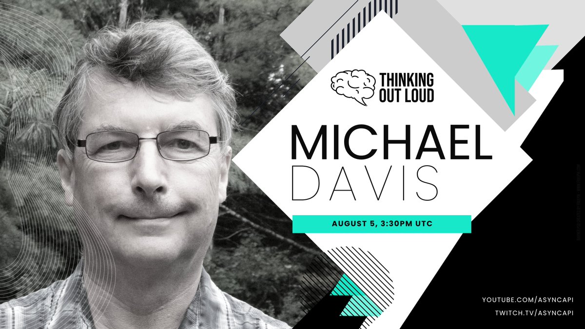 Don't miss the next #ThinkingOutLoud episode with @damaru_inc from <a href="/solacedotcom/">Solace</a> <a href="/SolaceDevs/">Solace Developers</a> 🙌

👉 Thursday, August 5, 3:30PM UTC

See the time in your time zone: everytimezone.com/s/2f447116

🔴 youtube.com/asyncapi
📺 twitch.tv/asyncapi
