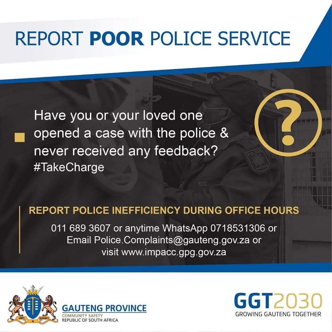 GP_CommSafety's tweet photo. Have you or your loved one opened a case with the police and never received any feedback? #ReportPoorPoliceService https://t.co/pByoYIJxPk