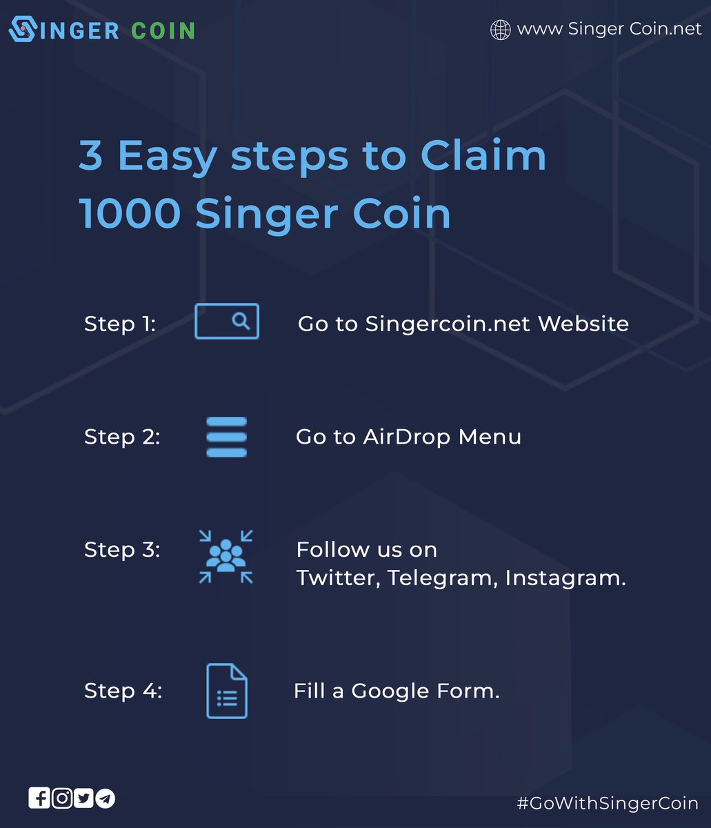 SingerCoin's tweet photo. Have you claimed your 1000 Singer Coin yet?..

Participate in the biggest ever Airdrop and tag your friends to let them know!

#GoWithSingerCoin #SingerCoin #SwitchToSingerCoin #SingerCommunityCoin #cryptocurrency #Airdrop #Bitcoin https://t.co/wy2NsxNXsH