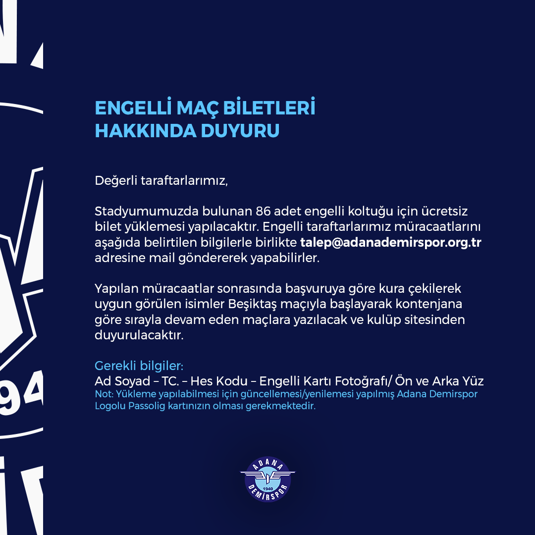 adana demirspor on twitter engelli mac biletleri hakkinda duyuru https t co tutmbi5urq twitter