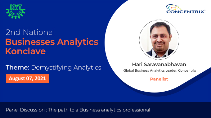 Hari Saravanabhavan, Global #Analytics Leader, <a href="/Concentrix/">Concentrix</a> will impart his views on “The path to a #Businessanalytics professional” at 2nd National Businesses Analytics Konclave.

lnkd.in/gp7P9yQm 
<a href="/ksombbsr/">KIIT School of Management</a> <a href="/KIITUniversity/">KIIT - Kalinga Institute of Industrial Technology</a> <a href="/hari_s_bhavan/">Hari</a> <a href="/reaganmiller/">Reagan Miller</a> #DataScience #KIIT