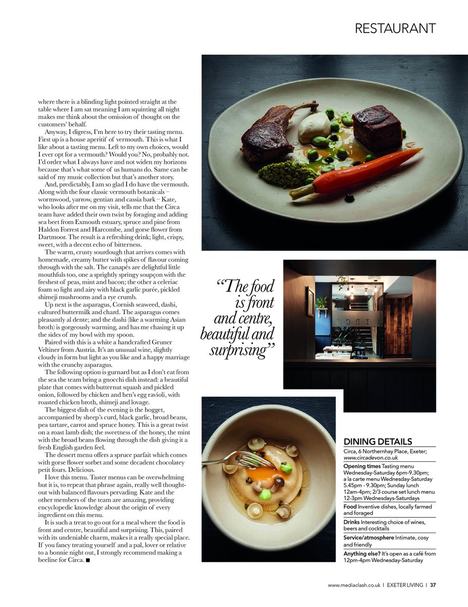 ExeterLiving's tweet photo. In the latest issue, we go dining at Exeter's tucked away gem of a restaurant, Circa.
You can read the full review here:
https://t.co/cGzYKpITr9
#Exeter #Exeterrestaurant #supportlocalbusiness https://t.co/ppQWX6w9U0