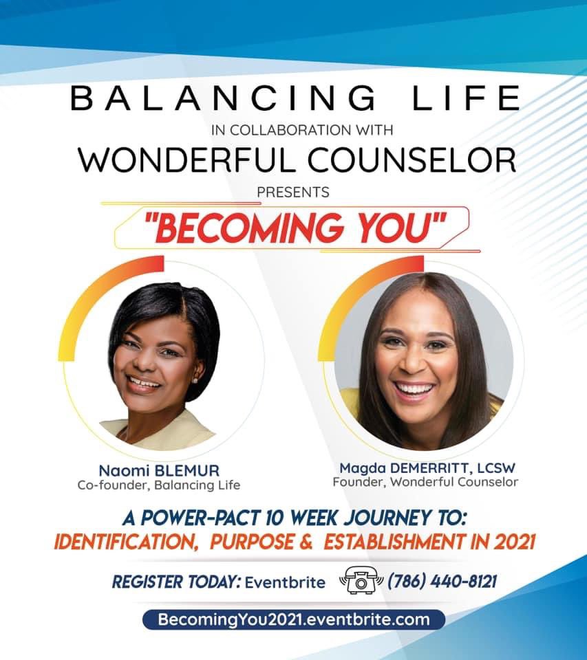 webalancelife's tweet photo. Balancing Life Co-founder and Coach @DrNaomiBlemur is proud to announce “BECOMING YOU” in collaboration with #Licensed Clinical Social Worker - Magda Demerritt, LCSW - Owner at Wonderful Counselor, LLC.

Register TODAY on #eventbrite: BecomingYou2021 https://t.co/dzFdlrMKDH https://t.co/7HGjdGoR5T
