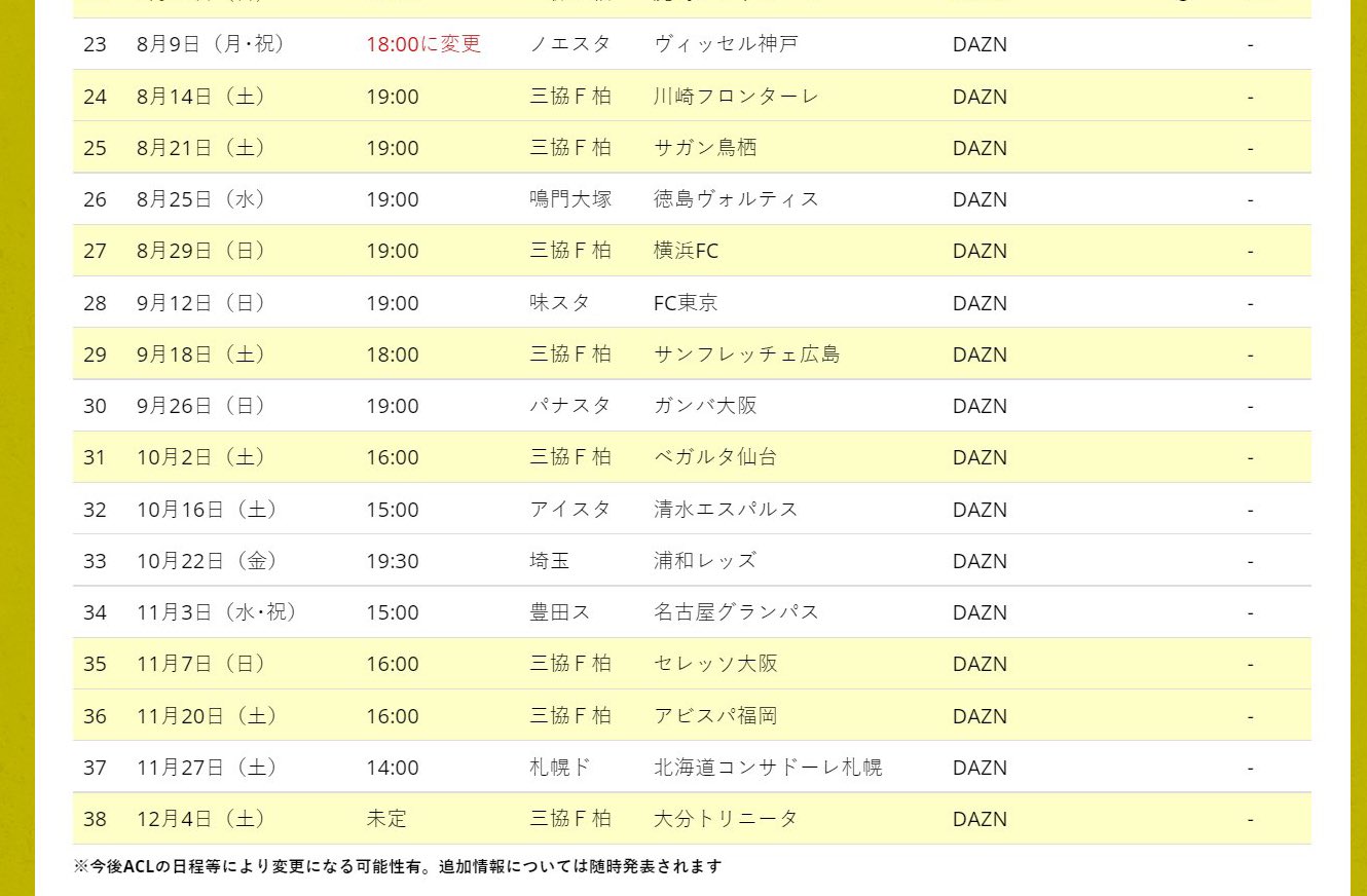 あひる 柏レイソル後半日程出ました 時間変更の試合もあるので注意です Reysol 柏レイソル T Co Ww31jdryog Twitter