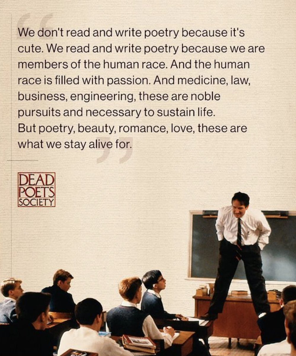 Maheen990's tweet photo. What makes a great mentor? This question was given in class today, and it reminded me of a movie I saw in high school called Dead Poets Society, in which Mr. Keating tells the class how to think creatively and look beyond the obvious. Highly recommend film! #acuedu_p https://t.co/bnEJeNhzDv