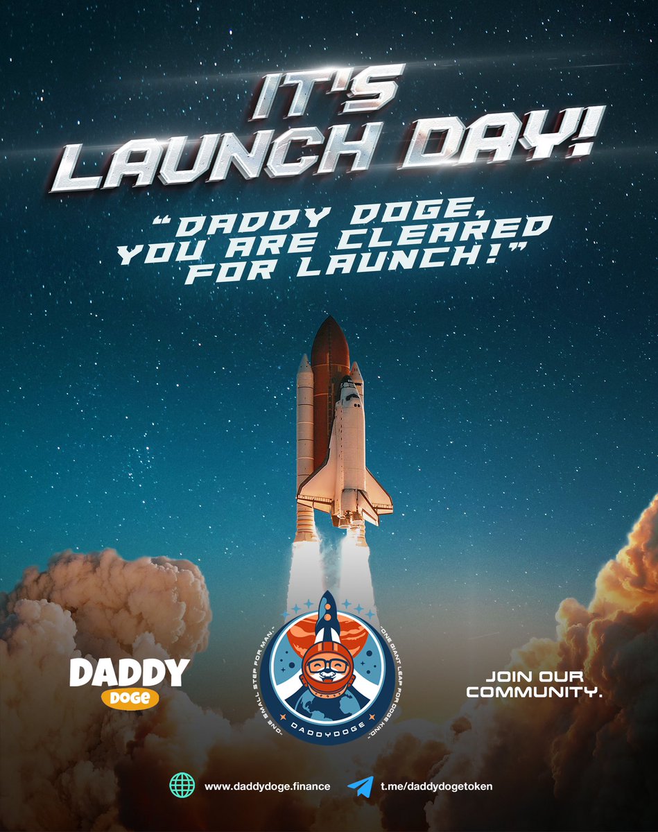 DaddyDOGEtoken's tweet image. Daddy Doge you are cleared for launch! Join us at 21:00 BST as we make history and send the first Doge into space! 

“One small step for man, one giant leap for Doge kind”

#DaddyDoge