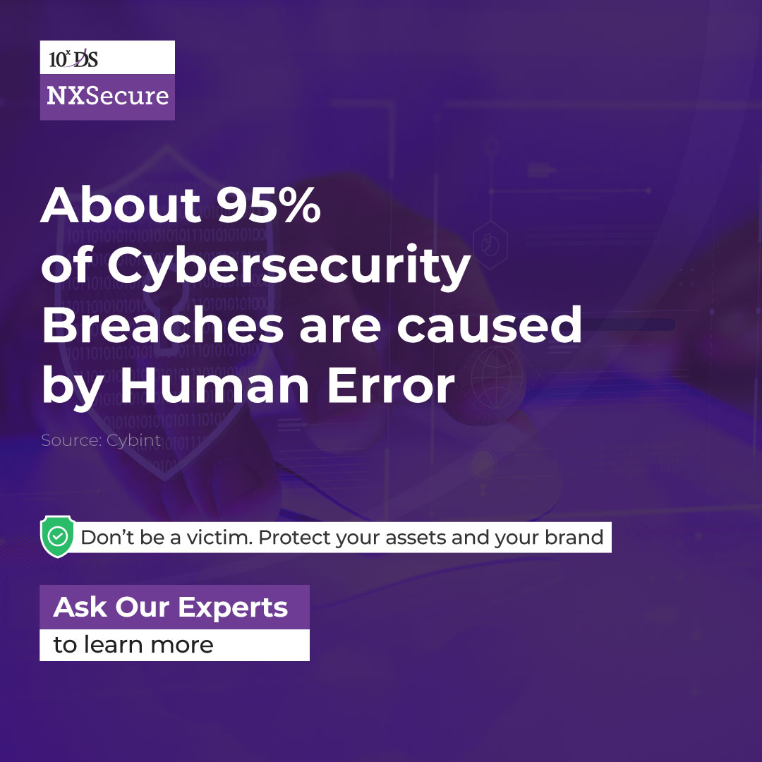 Do you know that cybersecurity breaches are on a rise? Most of these incidents happen due to human error. 
#WeAreExponential #10xDS #NXSecure #Cybersecurity #CyberAttacks #CyberThreats #SecurityBreaches
