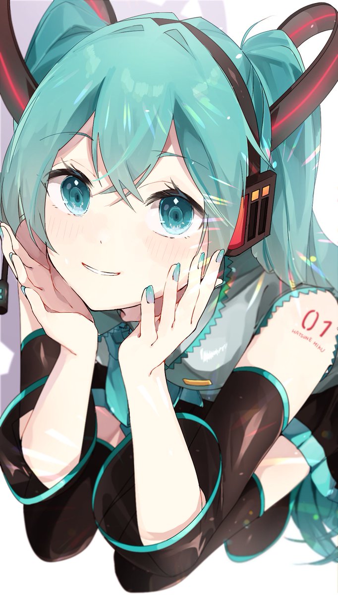 hatsune miku 1girl solo long hair twintails smile headphones looking at viewer  illustration images