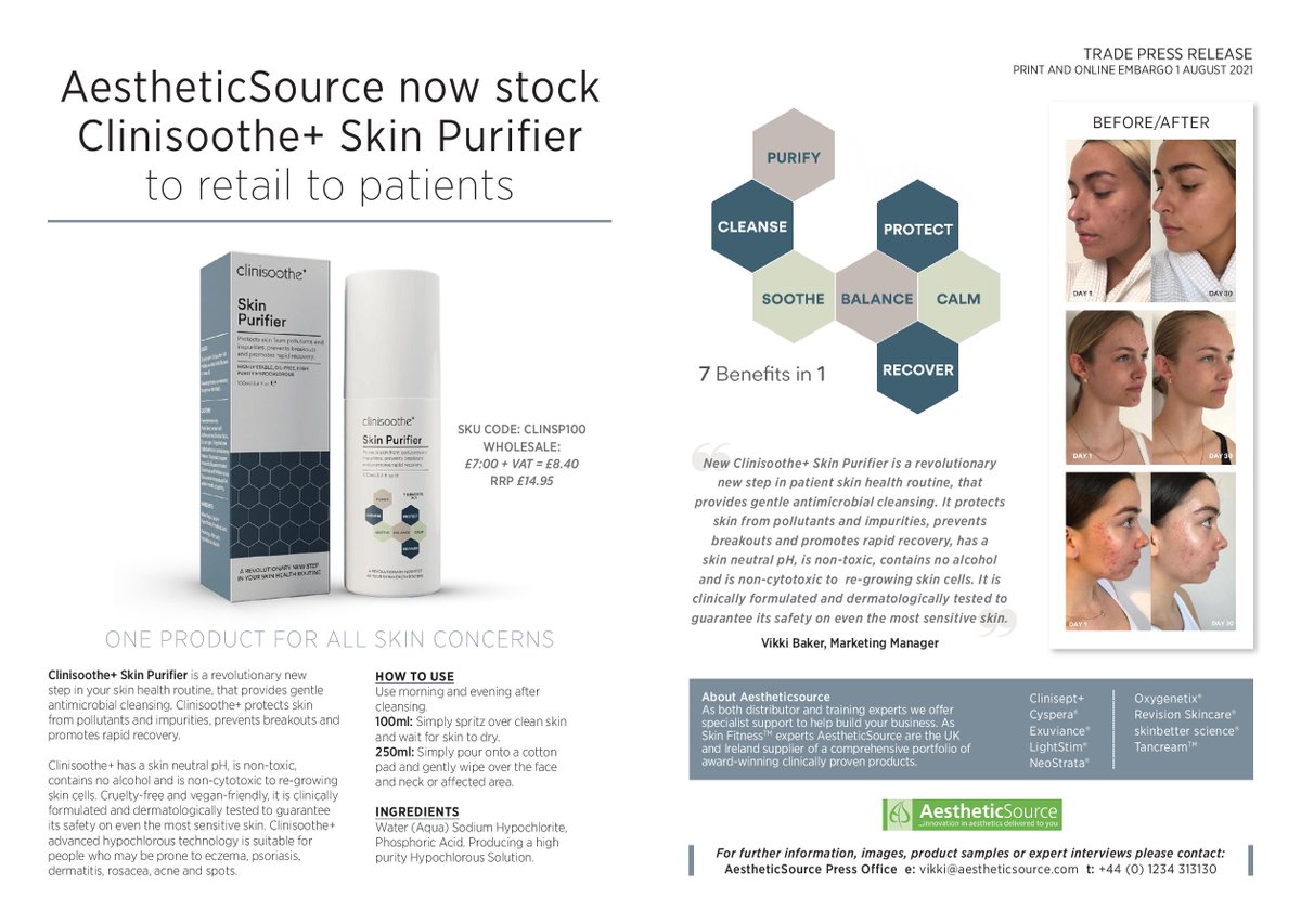 SUPPLIER NEWS: AestheticSource now stock Clinisoothe+ Skin Purifier to retail to patients. A revolutionary new step in your skin health routine, that provides gentle antimicrobial cleansing. 

<a href="/AestheticSource/">AestheticSource</a> <a href="/jennypabila/">Jenny Pabila NichePR</a>