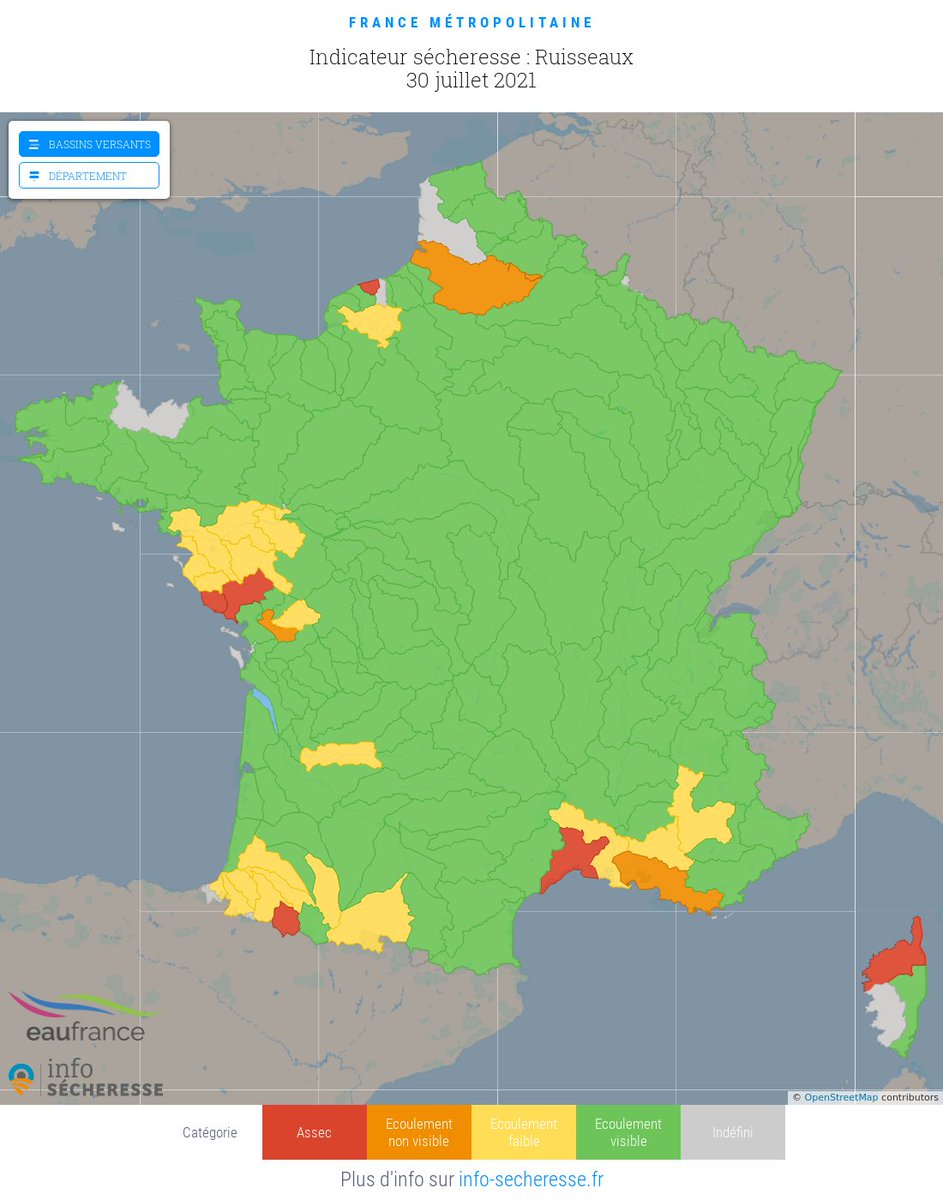 🌍 L’<a href="/OFBiodiversite/">Office français de la biodiversité</a> et le réseau ONDE publient chaque mois l’état d’écoulement des cours d’#eau en France.

🔴 Le mois de juillet confirme une #sécheresse qui s’installe sur le pourtour Méditerranéen, la chaine des Pyrénées, et en Vendée.

Plus d'infos ➡️ bit.ly/3jeFIS4