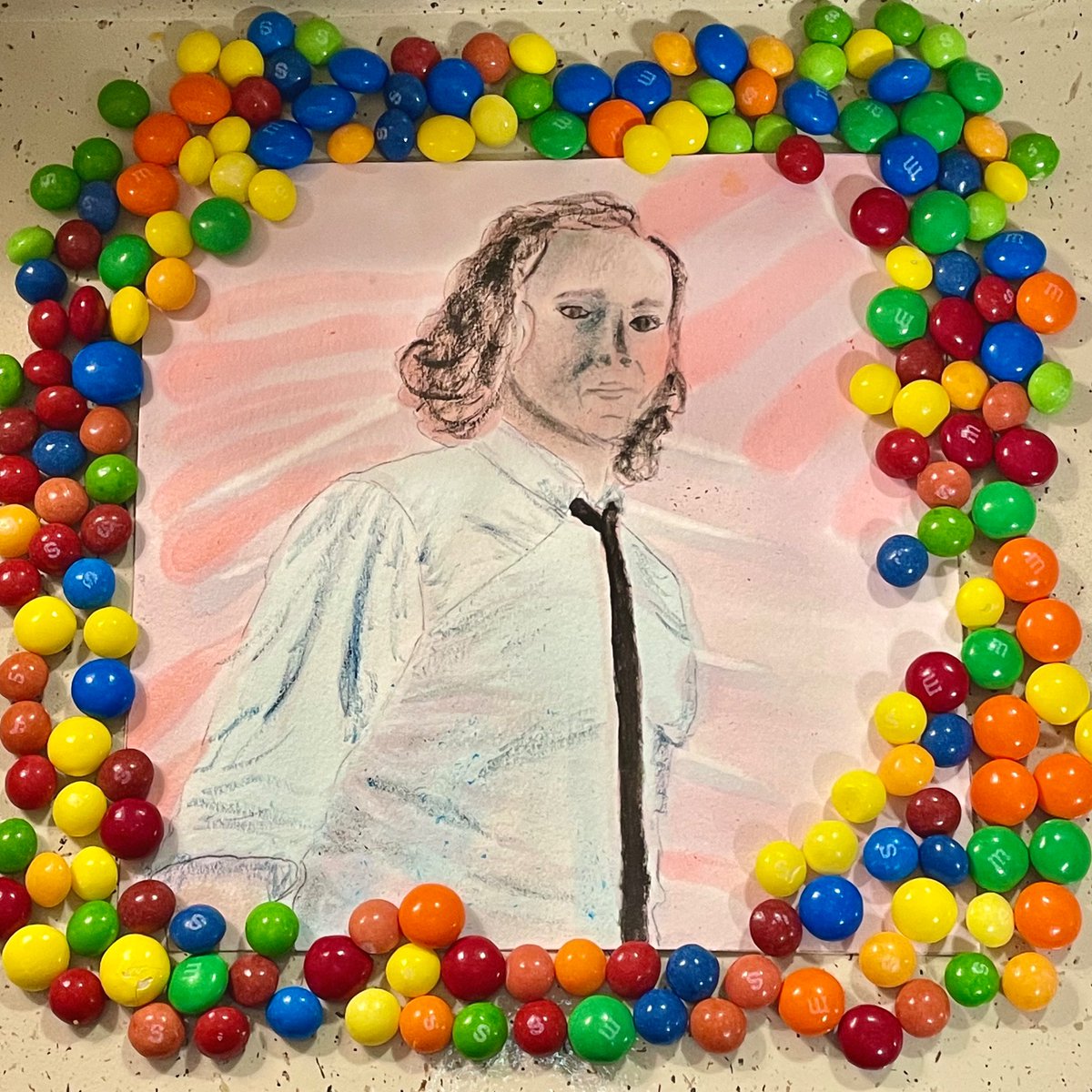 ChrystleRivers's tweet photo. My take on @twhiddleston from the new Loki...my portrait doesn't do justice to my favorite moment from ep 3 but it's pretty good to be painted with @mmschocolate and @Skittles for @GISH. Can't wait to eat the leftovers! https://t.co/lYstNaRs7C