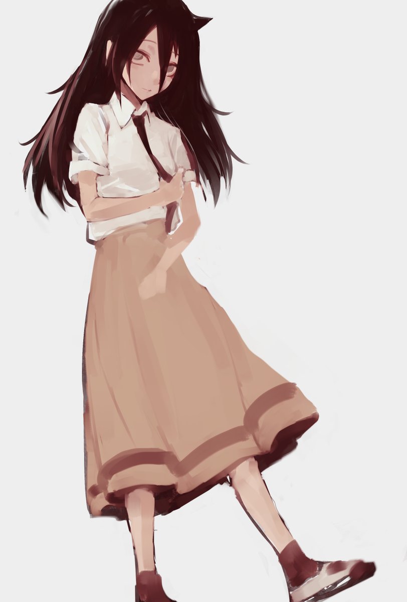 kuroki tomoko 1girl solo necktie black hair skirt long hair long skirt  illustration images
