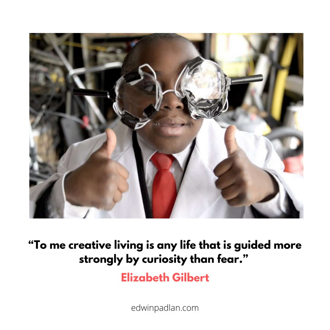 “To me creative living is any life that is guided more strongly by curiosity than fear.” -Elizabeth Gilbert #edwinpadlan #edwinpadlanbooks #poetrypals #elizabethgilbertquotes #curiosity #creativity