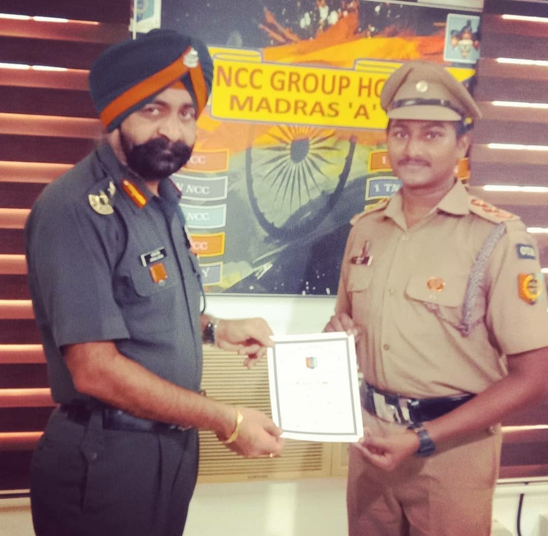 NccKcg's tweet photo. Madras A Group Commander, Colonel Jarnail Singh appreciated Our Associate NCC Officer Lt.Akin for bringing pride to the TN.P &amp; AN Directorate and Madras A group through the Best in flag Briefing Award won at OTA,kamptee https://t.co/n0baTUlsB1