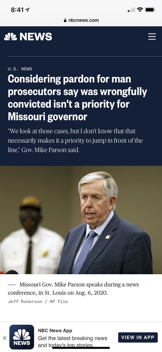 a__mires's tweet photo. So @GovParsonMO an innocent man in jail for 40+ years - who even prosecutors say is innocent - isn’t a priority but this couple - who pled guilty - gets a pardon in no time flat?? How is that justice?? https://t.co/mKC7p3SSwX