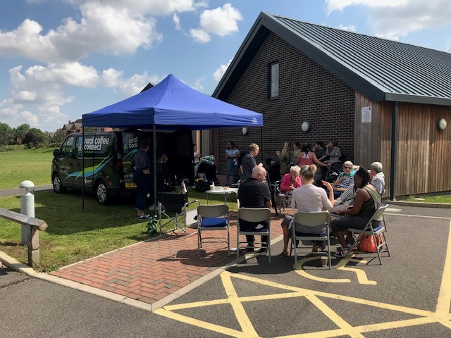 YourRCC's tweet photo. The residents have been enjoying free drinks and a chat at Scraptoft Community Hub today. The community here have been so welcoming and kind. They have really enjoyed our coffee van and it has really helped this community bring people together. #ruralcoffeeconnect #RCC https://t.co/XY1zJ7EfyU