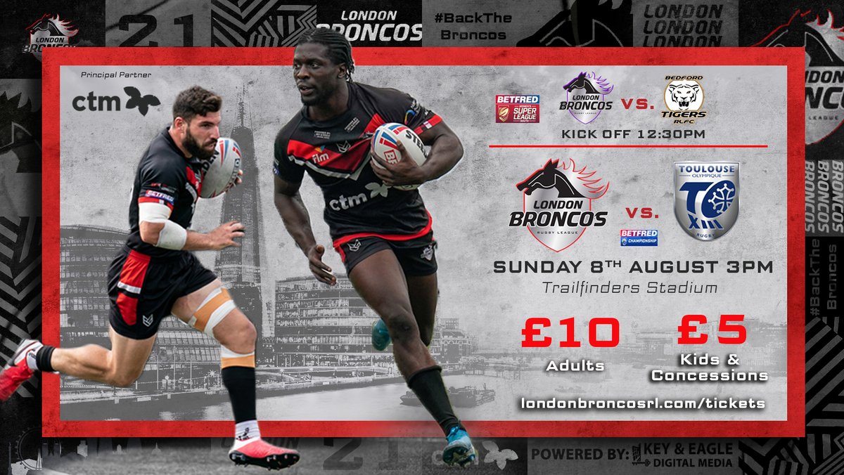 London Broncos (@londonbroncosrl) on Twitter photo Watch The Broncos take on Championship leaders <a href="/TOXIII/">Toulouse Olympique XIII</a> this Sunday in part two of our double-header!
๐ Trailfinders Sports Club
๐ KO 3PM
๐ ยฃ10.00 Adults, ยฃ5.00 Concession/Child
Purchase tickets here ๐ bit.ly/3BpNLnr
#BackTheBroncos โซ๏ธโช๏ธ๐ด Watch The Broncos take on Championship leaders <a href="/TOXIII/">Toulouse Olympique XIII</a> this Sunday in part two of our double-header!
๐ Trailfinders Sports Club
๐ KO 3PM
๐ ยฃ10.00 Adults, ยฃ5.00 Concession/Child
Purchase tickets here ๐ bit.ly/3BpNLnr
#BackTheBroncos โซ๏ธโช๏ธ๐ด