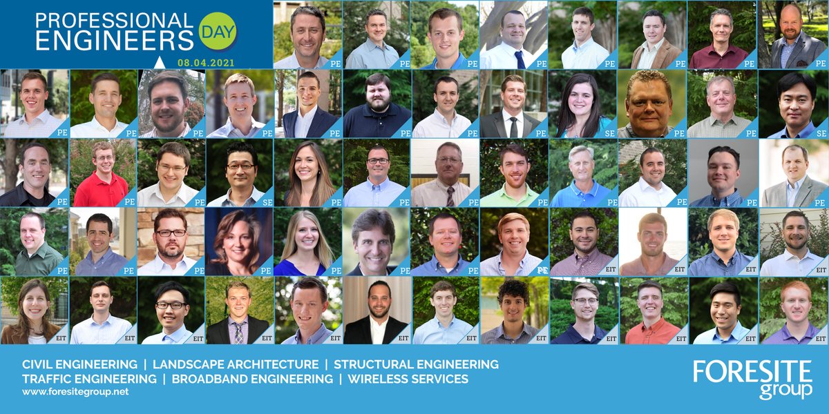 ForesiteGroup's tweet photo. It's Professional Engineers Day and we'd like to take a moment to recognize all of our talented Professional Engineers and future Professional Engineers. It's a great accomplishment and we are very proud of their hard work! #LicensedPEday https://t.co/sFHFPLuYwK