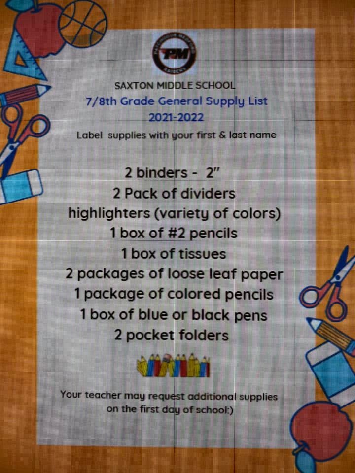 Saxton Middle School on Twitter "Saxton Student Supply List 20212022