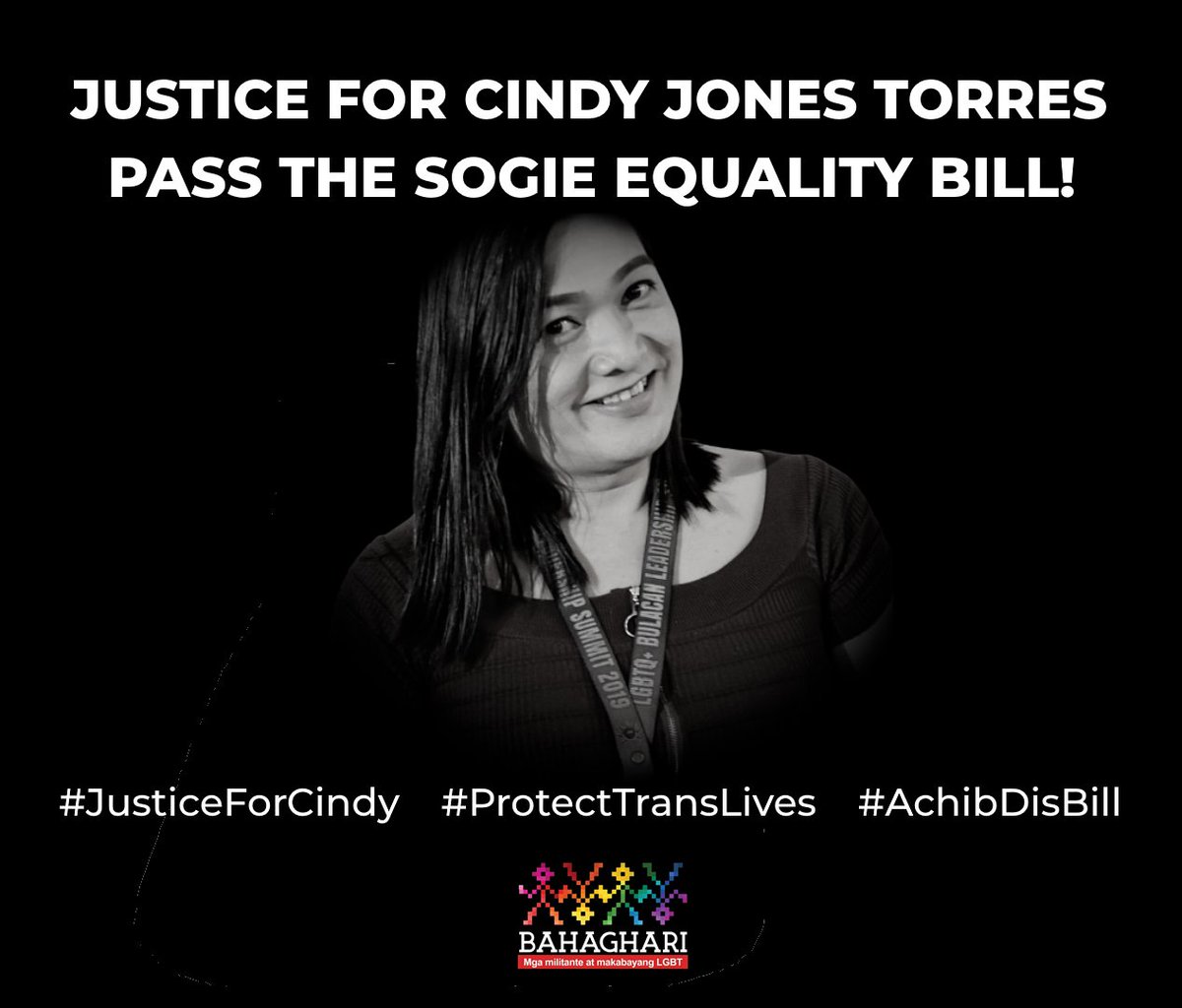 JUSTICE FOR CINDY JONES TORRES!

Today, our trans sister Cindy was found naked & lifeless with several stab wounds in Guiginto, Bulacan. She had reportedly went out for drinks with the suspect the night before she was found dead.

#JusticeForCindy #ProtectTransLives #AchibDisBill