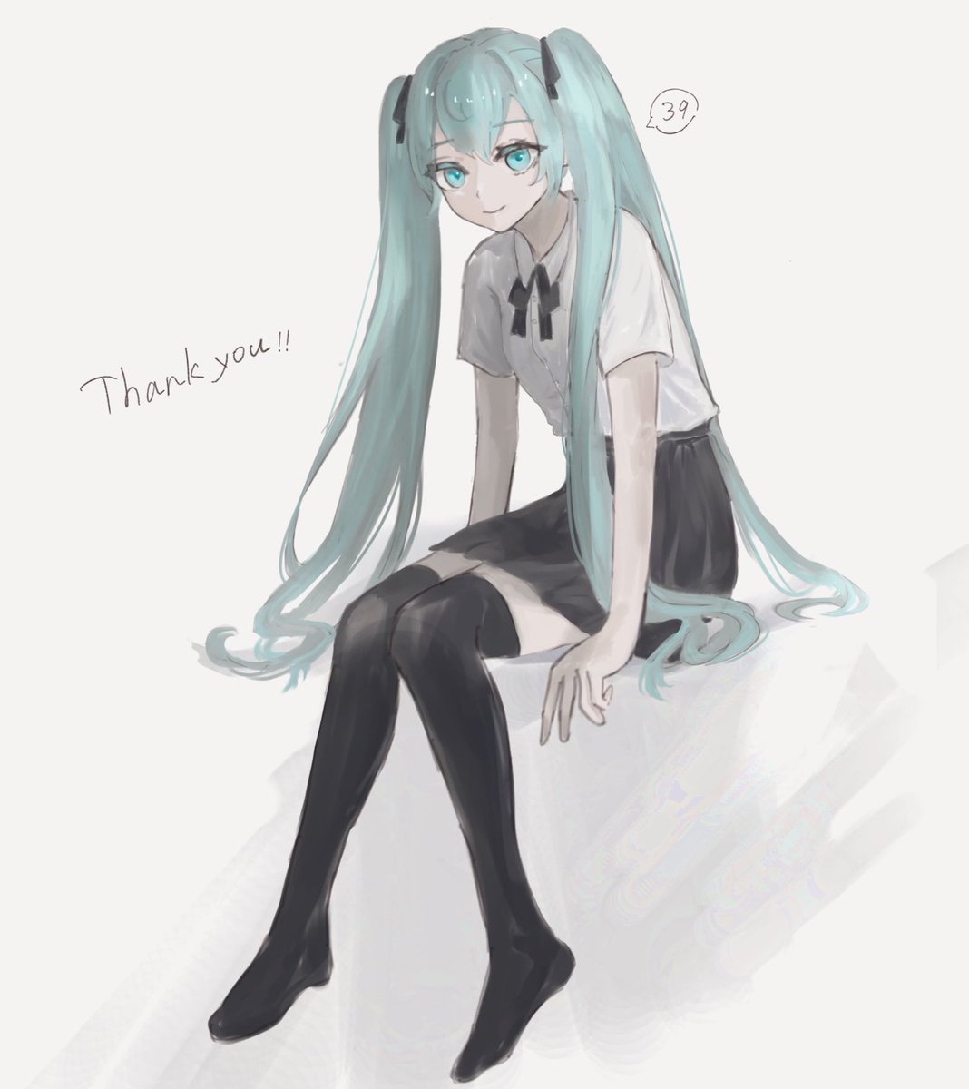 初音ミク 「フォロワーさん1000人ありがとうございます! 」|amuのイラスト