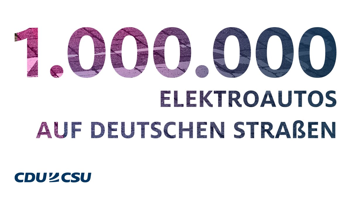 cducsubt's tweet photo. Etappenziel erreicht! Im Juli 2021 fuhren erstmals mehr als 1 Mio. #EAutos auf unseren Straßen. Mit zahlreichen Maßnahmen haben wir dazu beigetragen: von der verdoppelten E-Prämie über Sonderprogramme &amp; Kfz-Steuerbefreiung bis zum Turbo für die #Ladeinfrastruktur. #vielbewegt https://t.co/pJqAVsb6ZC