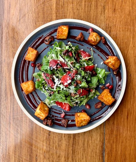 OB_Edinburgh's tweet photo. Our new halloumi, strawberry, pomegranate, can candied walnut salad 😋 https://t.co/SlEHqJkMCk