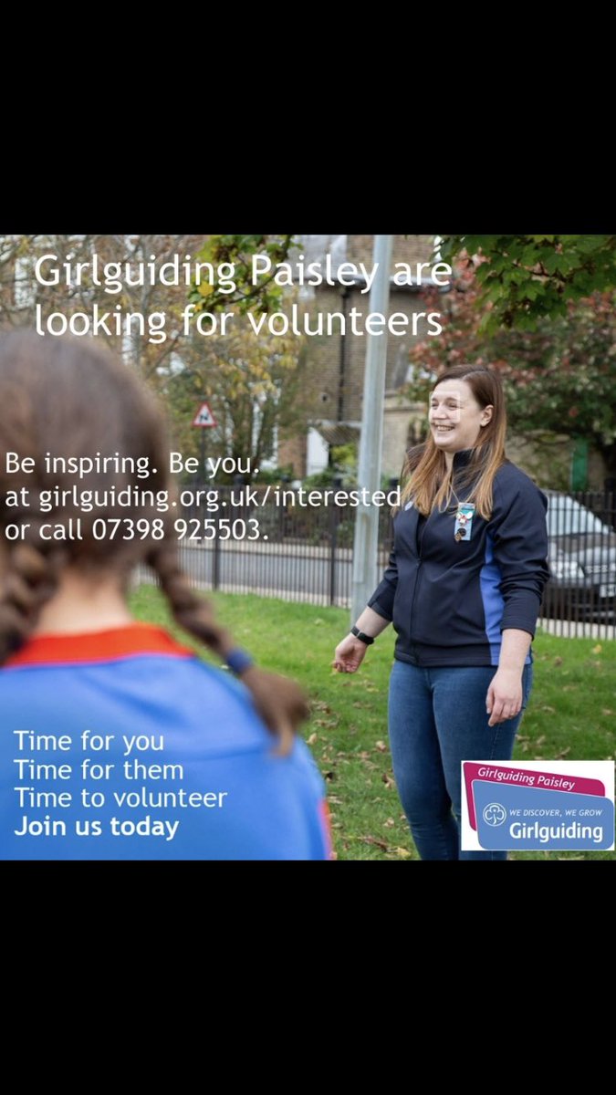📣📣 GirlGuiding Paisley is looking for volunteer📣📣.

✅Interested in what Guiding has to offer? 
✅Do you like challenge and adventure? 

Then we’re interested in you 👀 

Join us today! 🤩✨