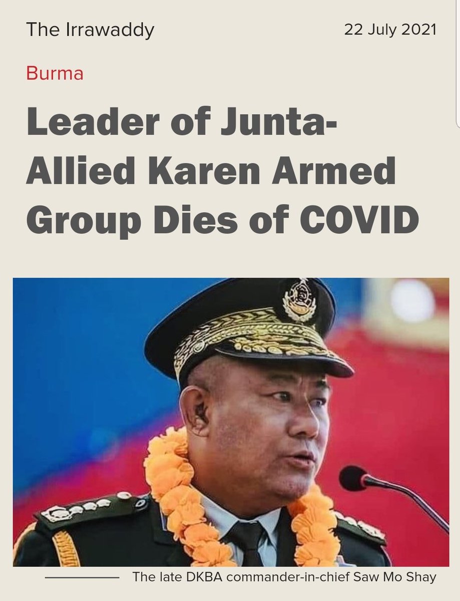 MayWongST's tweet photo. Number of high-ranking leaders in different #Myanmar #ethnic armed groups have died from #Covid19. The latest being General Saw Nay Soe Mya of #KNLA making him 3rd such person who succumbed to the pandemic in less than a month  #WhatsHappeningInMyanmar https://t.co/IzBQcf71Gv