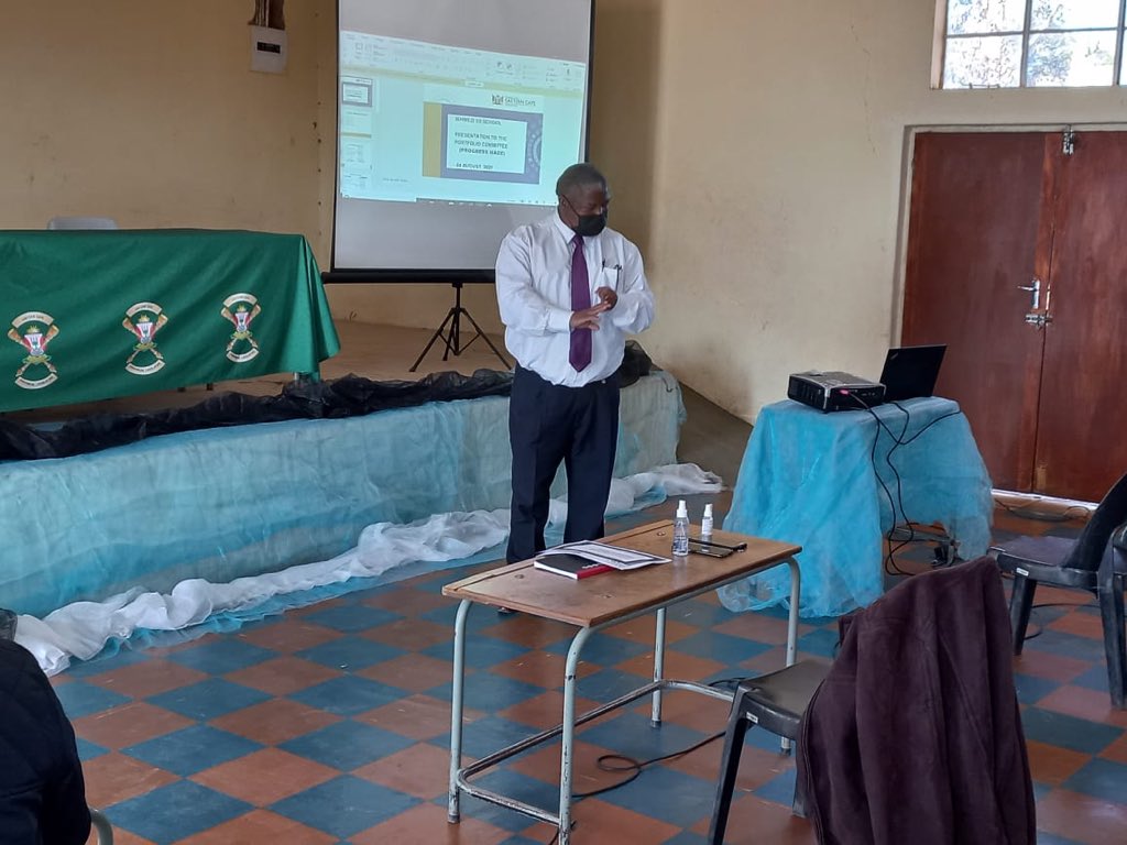 This morning Hon. Bese, Hon. Cassim with District Director &amp; the principal of Ikhwezi S.S.S Mr Mgolozeli deliberating the report presented by him &amp; the department of Education on the strides made since the committee’s first visit with still a few cries #Backtoschool2021
